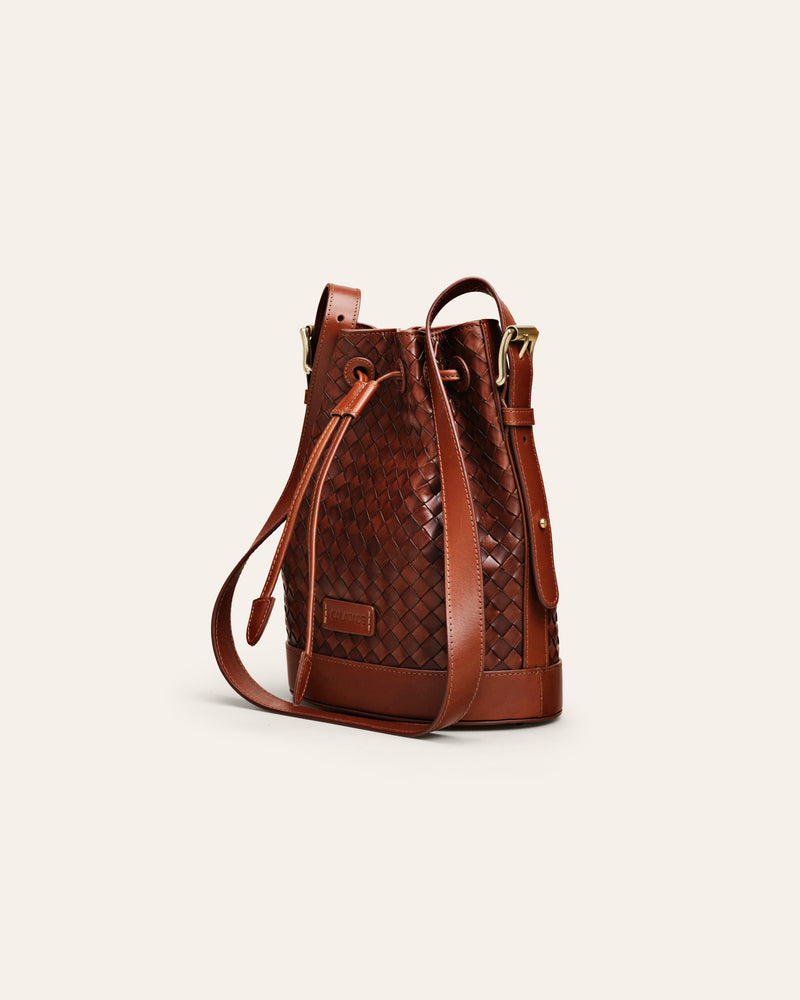 Cala Jade Gaya Mini Nutmeg Brown leather bucket bag 1