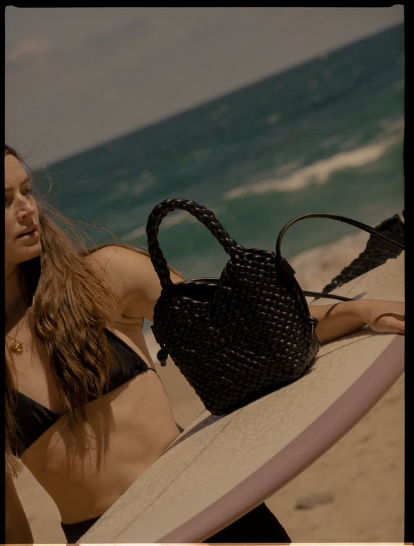 Cala Jade, MAYA black crossbody bag on model