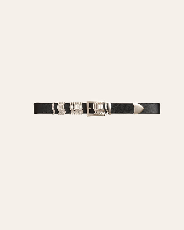 Cala Jade Rattle leather belt black silver