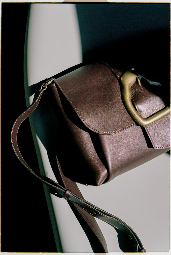 Cala Jade brown leather shoulder bag with gold buckle