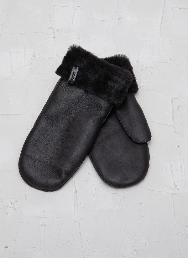 Cala Jade black leather mittens