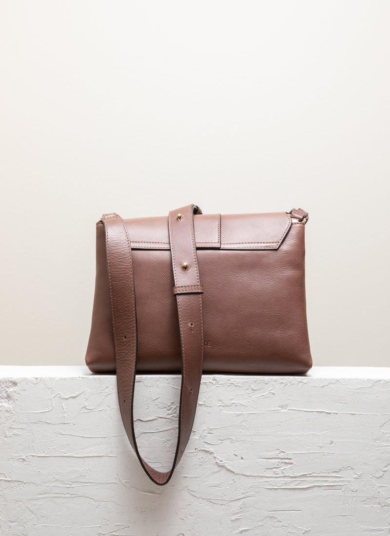 Cala Jade Brown leather shoulder bag with gold buckle