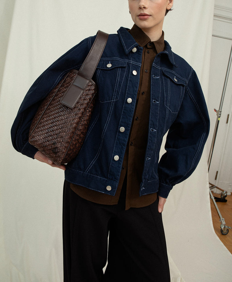 Cala Jade IWA pecan leather bag on model