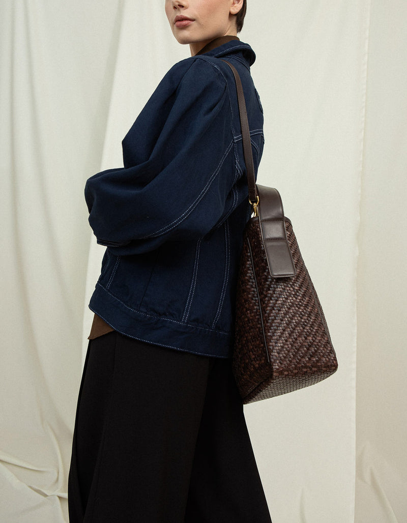 Cala Jade IWA black leather bag on model